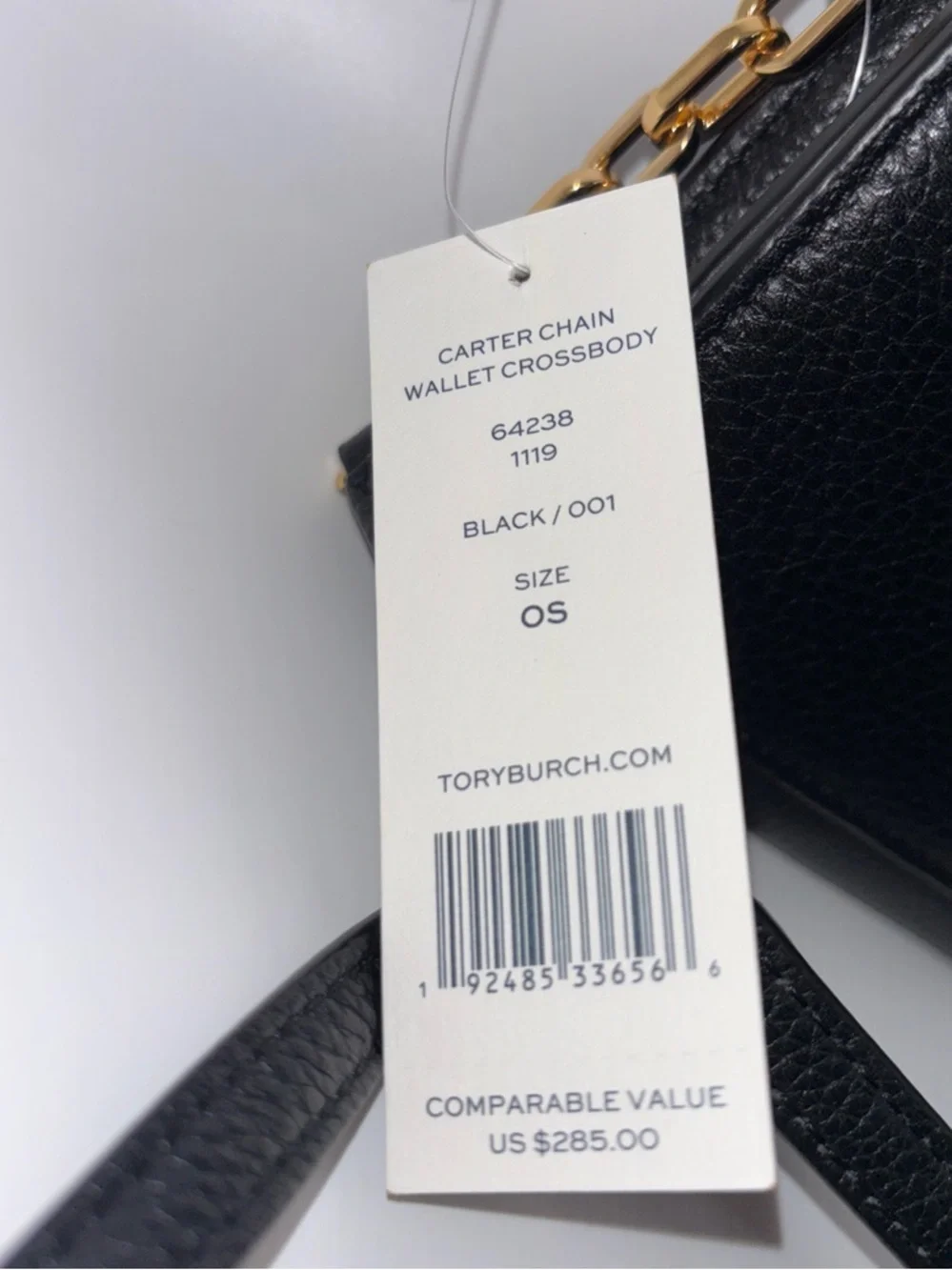 Tory Burch Black Pebbled Leather Chain-Accent Crossbody